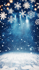 Snowflake-themed stage backdrop with spotlight effect