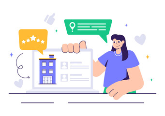 Fototapeta premium Hotel Reviews Vector Illustration featuring Rating Services, User Satisfaction, and Customer Experiences in a Flat Style Cartoon Background