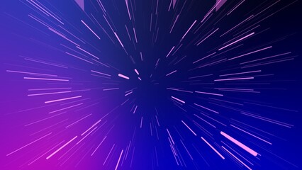 Purple neon light streaks radiating from the center on a dark background, evoking themes of technology