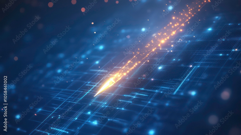 Poster Abstract digital background with glowing lines and particles representing technology and innovation.