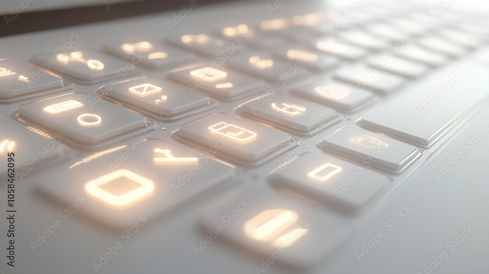 Poster Close-up of a modern illuminated keyboard with various symbols and keys.