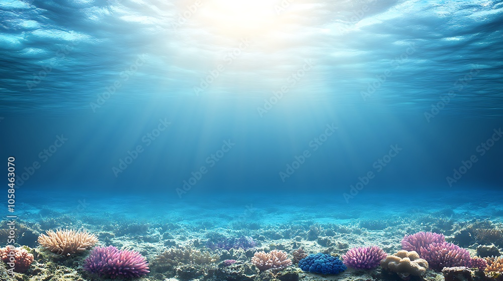 Poster underwater coral reef scene subtle blur background with space for custom text