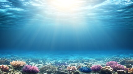 Fototapeta premium Underwater Coral Reef Scene Subtle Blur Background with Space for Custom Text