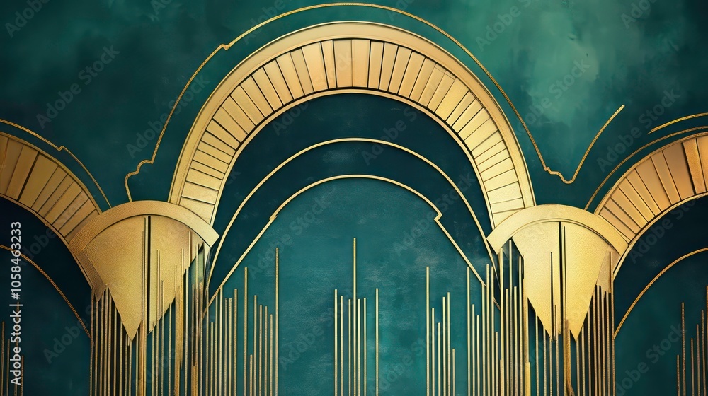 Aufkleber Abstract design featuring arches and vertical lines in a muted color palette.