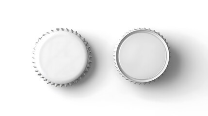 White lid mock up, front and back side, top view 3d rendering. Empty metal soda cap mockup