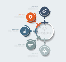 Vector infographic business presentation template with circular interconnection with 5 options.