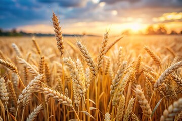Fototapeta premium Landscape view of a lush organic cereal field in the countryside under a clear blue sky