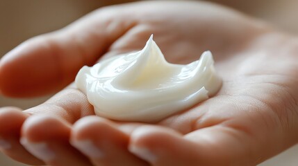 Cream on a hand. A dollop of face cream on a woman&rsquo;s hand. Showing the smooth texture and moisture effect. 