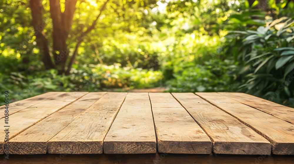 Poster empty wooden table in nature light gradient background with room for typography