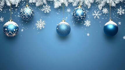 blue christmas background with snowflakes and christmas balls