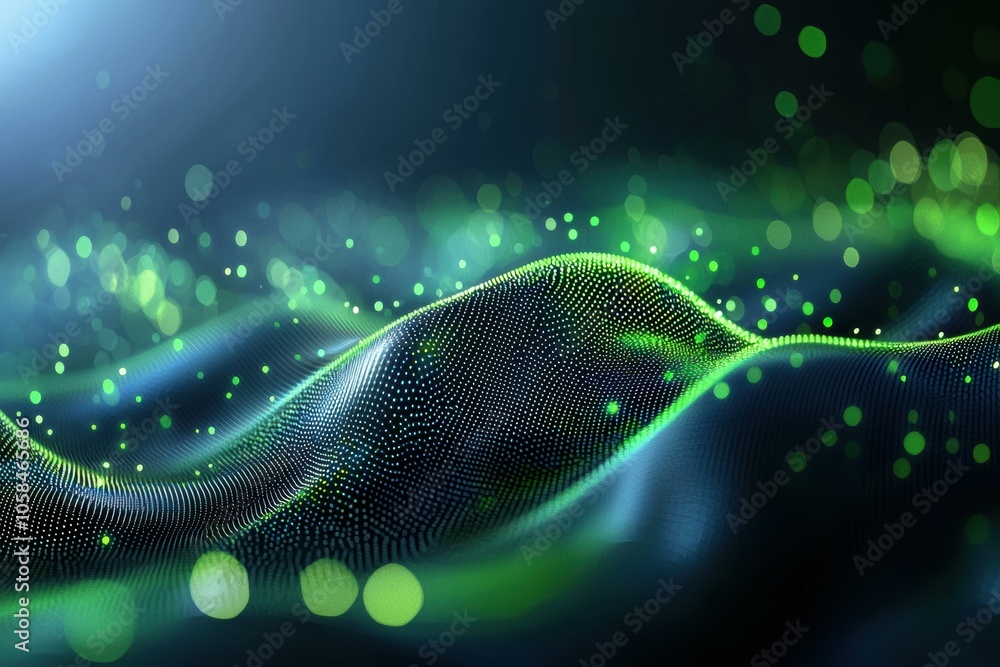 Poster abstract digital wave with glowing particles. ai.