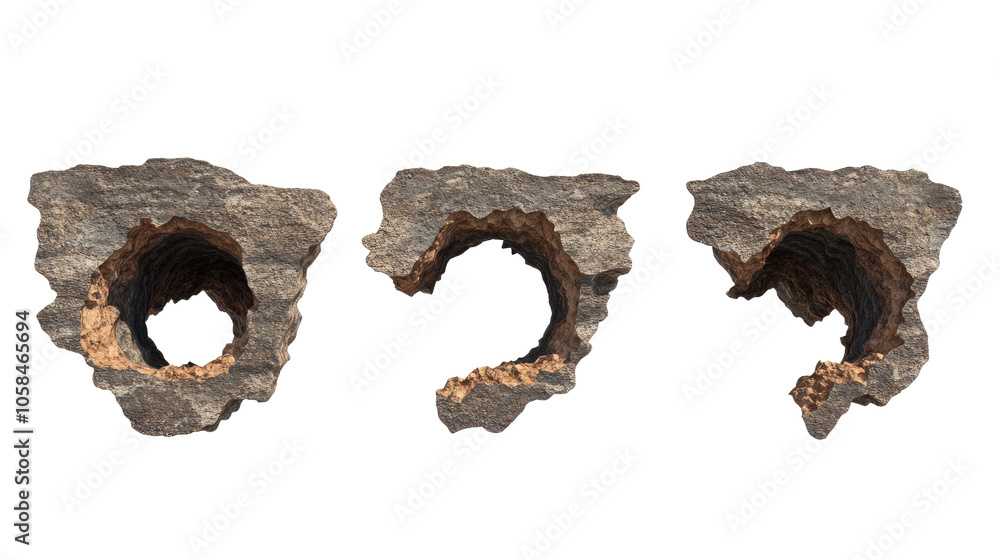 Poster bullet holes in textured wall on transparent background generative ai