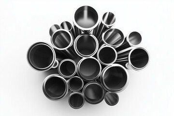 Stainless steel pipes isolated on white background.