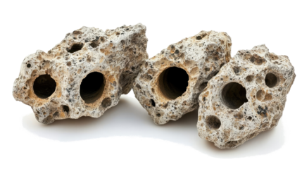Set of Porous Rocks Featuring Natural Holes on a Clear Background Generative AI