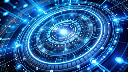 Fototapeta premium Futuristic Circular Technology-Interface, in Bue Glowing Neon Lights V3