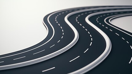 Curved asphalt road design on a white background, ideal for creative projects.