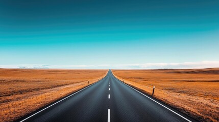 Fototapeta premium Open highway stretching into the horizon under a clear blue sky.