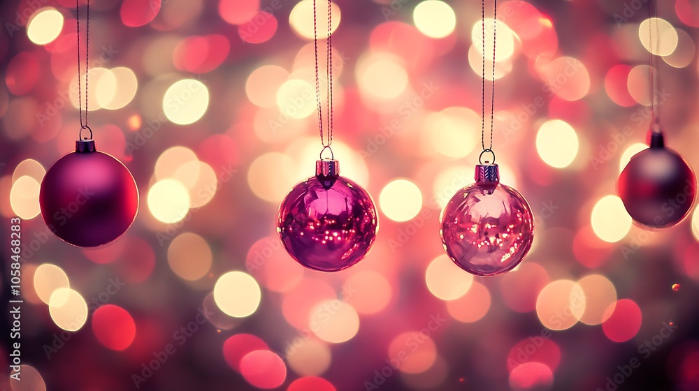 Aufkleber red christmas ornaments with bokeh lights clean blank canvas with empty space for designs
