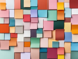 A vibrant collage of various colored sticky notes arranged on a surface, creating a visually appealing and textured pattern.