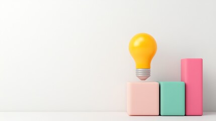A vibrant light bulb sits above pastel blocks, symbolizing ideas and growth in a minimalist setting.