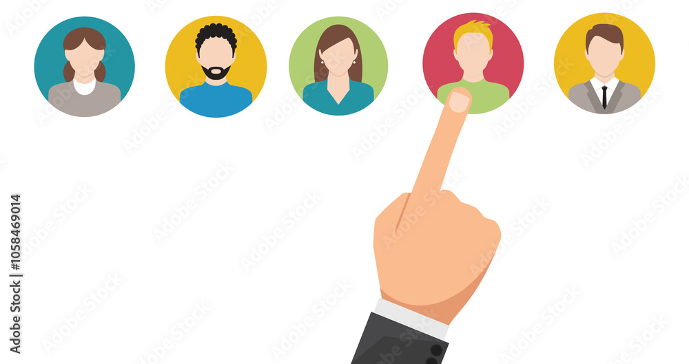 Poster business process management and automation concept with person moving wooden pieces on flowchart dia