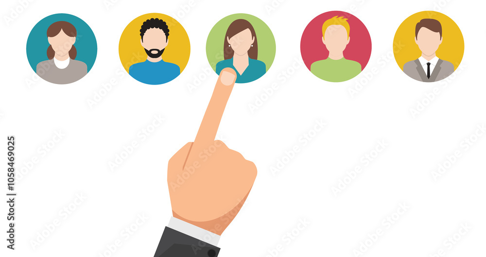 Poster business process management and automation concept with person moving wooden pieces on flowchart dia