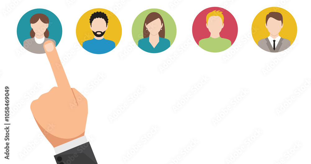 Poster business process management and automation concept with person moving wooden pieces on flowchart dia