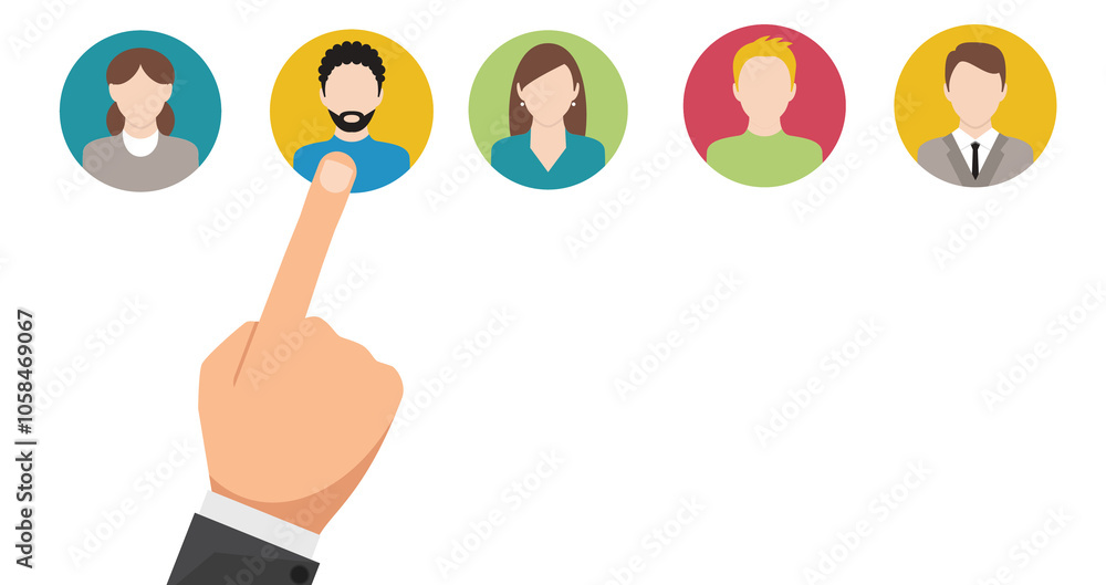 Poster business process management and automation concept with person moving wooden pieces on flowchart dia