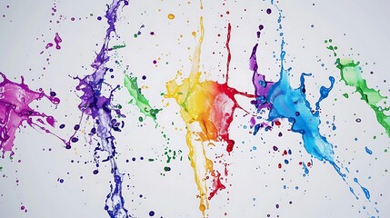 Naklejka premium A set of vivid paint splashes in various colors, scattered dynamically across a clean white background.