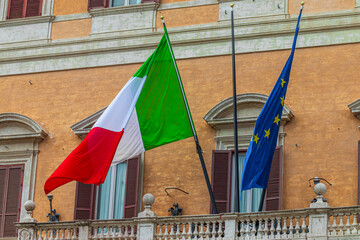 Italian and European Union flags