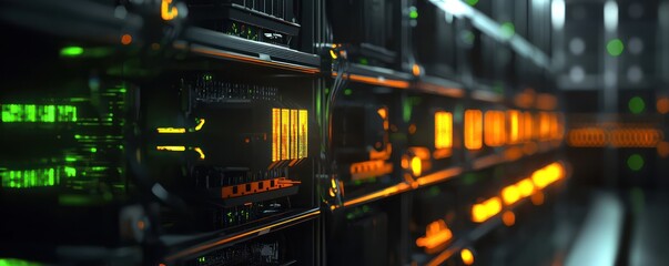 Fototapeta premium Active cryptocurrency mining rigs detail the blockchain verification process.