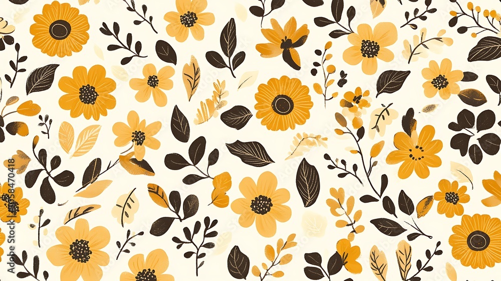 Poster yellow floral pattern seamless subtle blur background with space for custom text