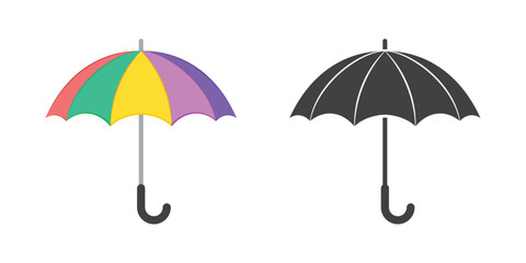 Waterproof umbrella icon in flat style. Parasol vector illustration on isolated background. Rainy protection sign business concept.