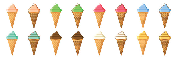 Ice cream icon set collection in flat style. Tasty dessert vector illustration on isolated background. Sweet eating sign business concept.