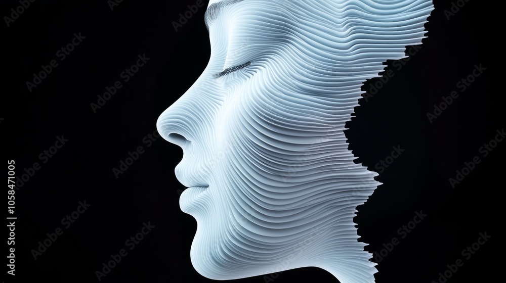 Aufkleber woman's face is shown in a black background with a white face. the face is made up of many lines and