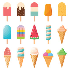 Ice cream popsicle icon set collection in flat style. Tasty dessert vector illustration on isolated background. Sweet eating sign business concept.