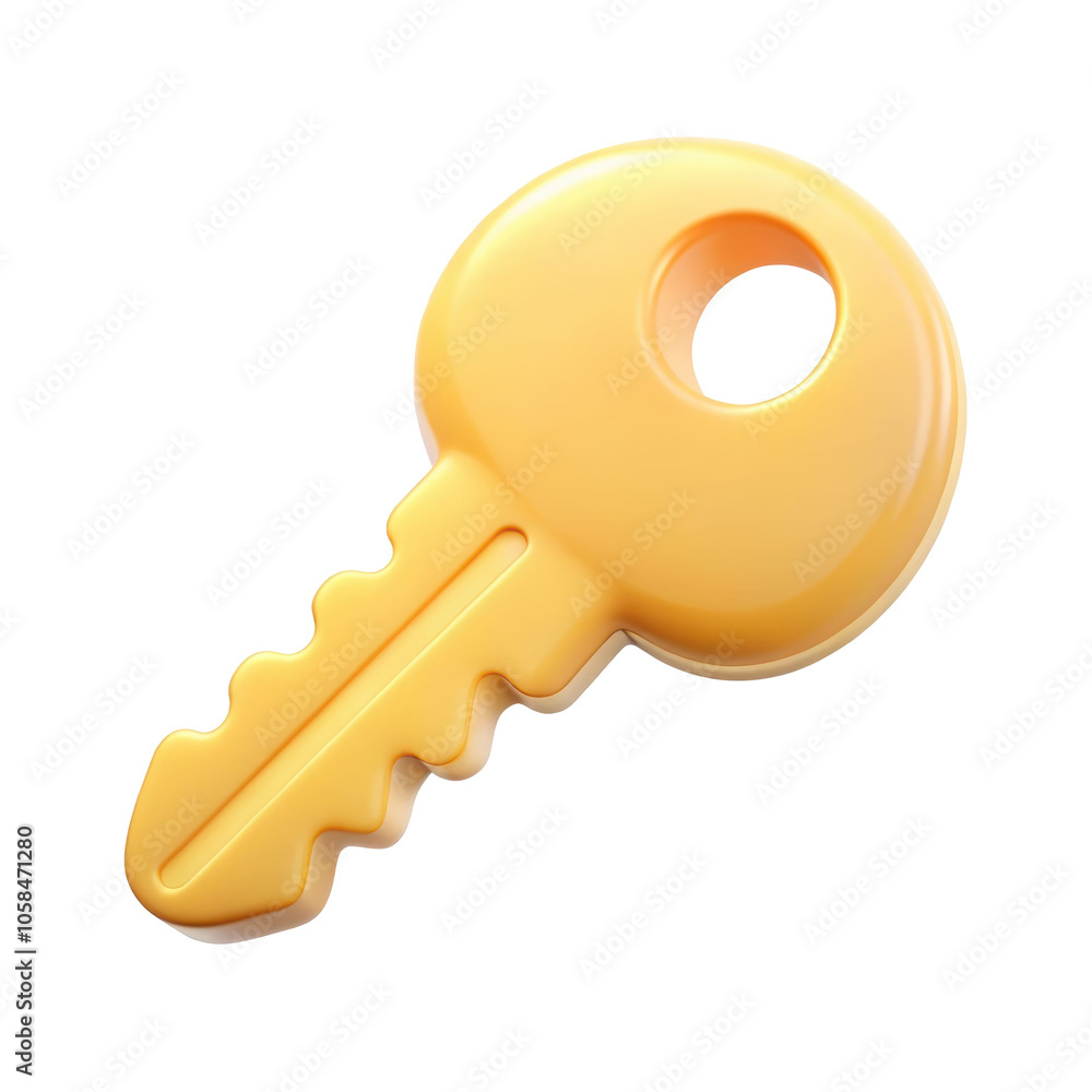 Poster yellow 3d key icon with a circular hole near the top, featuring modern and minimalistic design. idea