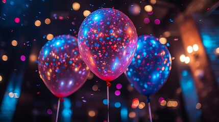 Colorful balloons with festive confetti.