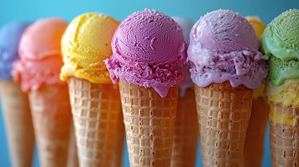 Colorful ice cream cones, white isolate background