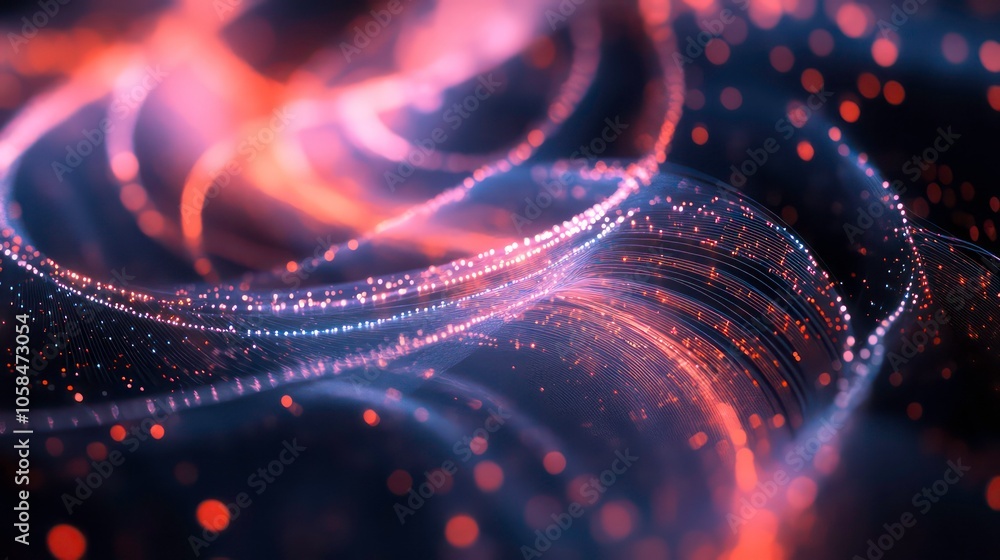 Aufkleber An abstract design featuring swirling patterns and glowing particles in a dark background.
