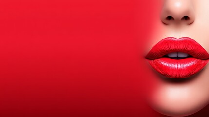 Fototapeta premium Woman's lips are painted red and the background is red. The lips are the main focus of the image