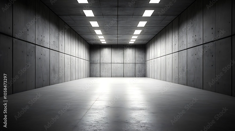 Poster empty concrete room with lights plain textured background for web design and copy