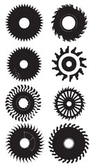 Circular Saw Blade Silhouettes , black silhouettes isolated on white background