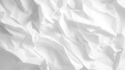 Crumpled white paper creates a unique background texture, offering an engaging visual element. This crumpled white paper surface provides ample copy space for creative use.