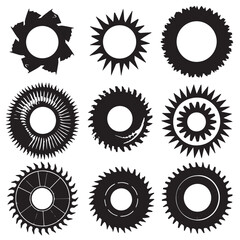 Circular Saw Blade Silhouettes , black silhouettes isolated on white background