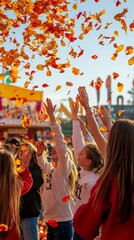 Obraz premium Festive Autumn Carnival Fun with Friends Celebrating Halloween and Thanksgiving