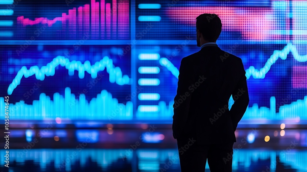 Poster stock market analyst observing charts subtle blur background with space for custom text