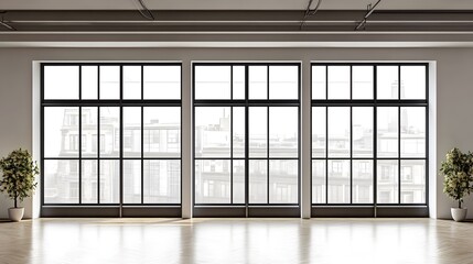 Modern and minimal house window for interior decoration isolated on background, open office glass window frame © Jing