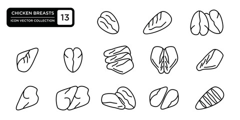 Chicken breast icon collection, editable and resizable vector icon templates.