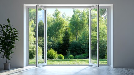 Modern and minimal house window for interior decoration isolated on background, open office glass window frame